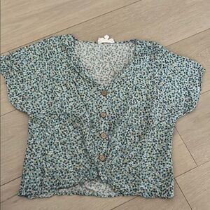 Floral Button-Up Blue Top